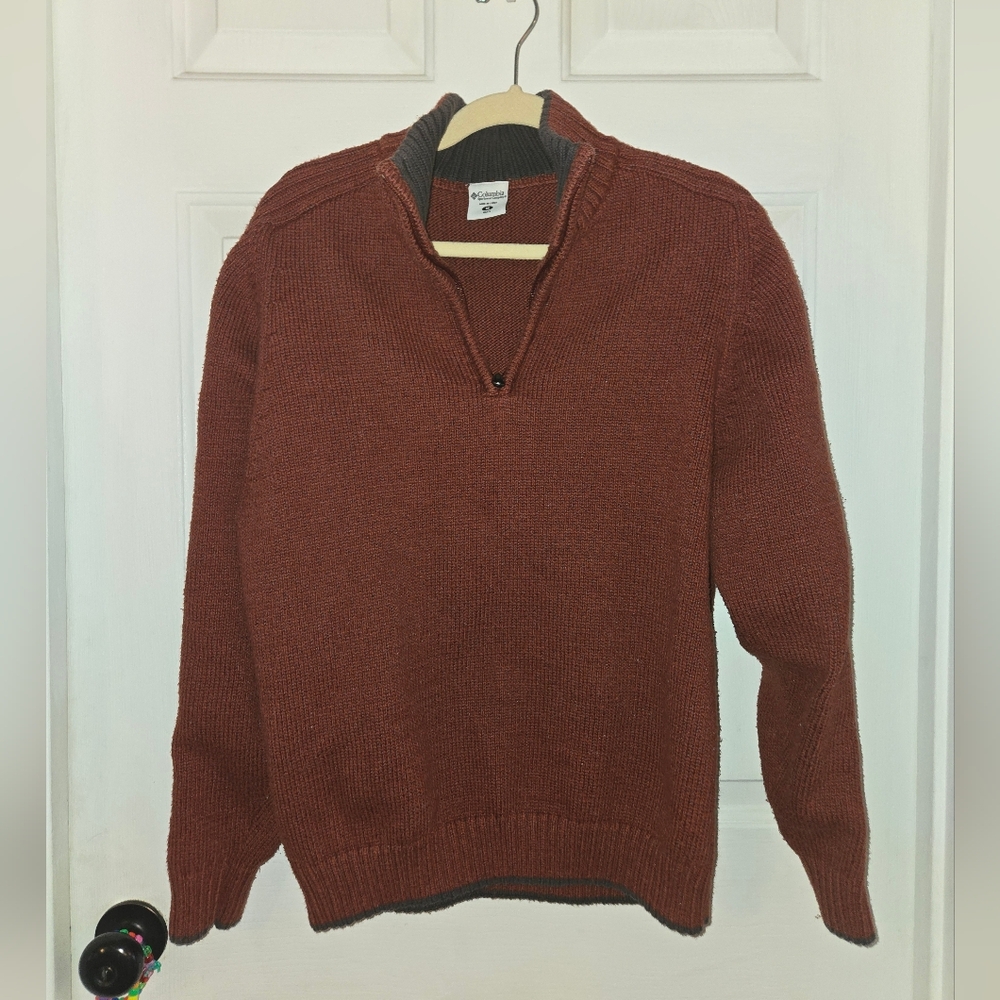 Columbia 3/4 Zip Rust Orange Knit Medium Heavy Sweater